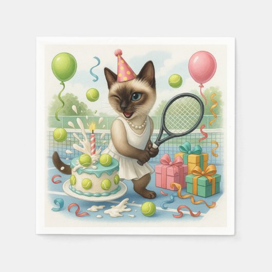 Tennis Cat Paw-some verjaardagsfeestje Servet (Voorkant)