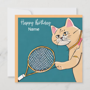 Tennis Cat Player met Racket Birthday-kaart