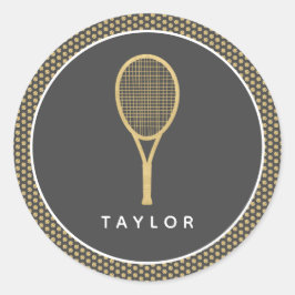 Tennis Chic Grijs Goud Aangepaste Naam Ronde Sticker