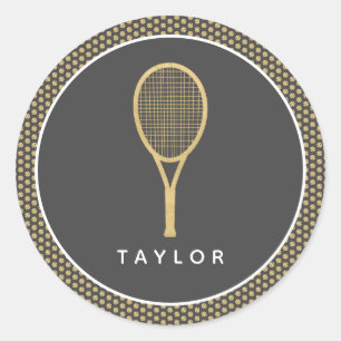 Tennis Chic Grijs Goud Aangepaste Naam Ronde Sticker
