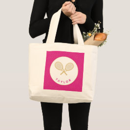 Tennis Chic Sport Gift Roze en Goud Custom Grote Tote Bag