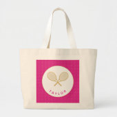 Tennis Chic Sport Gift Roze en Goud Custom Grote Tote Bag (Voorkant)