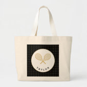 Tennis Chic Sport Gift Zwart en Goud Custom Grote Tote Bag (Voorkant)