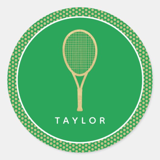 Tennis Chique Groen Goud Aangepaste Naam Ronde Sticker (Voorkant)