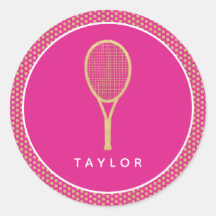 Tennis Chique Roze Goud Aangepaste Naam Ronde Sticker