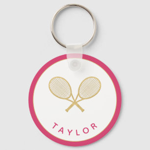 Tennis Chique Speler Gift Roze en Goud Custom Sleutelhanger