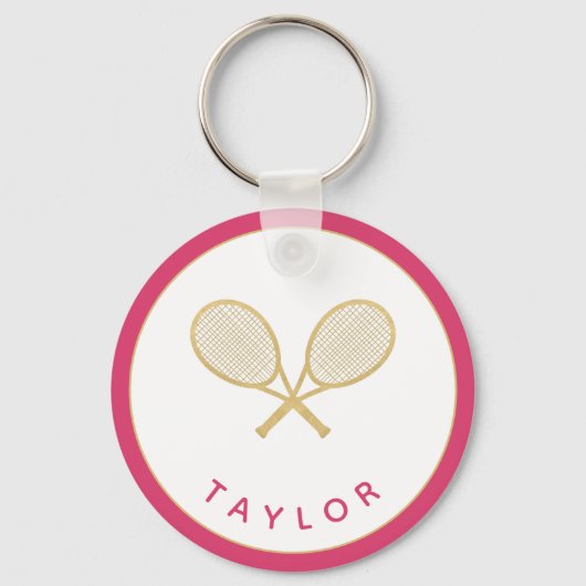 Tennis Chique Speler Gift Roze en Goud Custom Sleutelhanger (Voorkant)