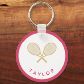Tennis Chique Speler Gift Roze en Goud Custom Sleutelhanger (Voorkant)