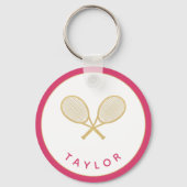 Tennis Chique Speler Gift Roze en Goud Custom Sleutelhanger (Achterkant)