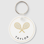 Tennis Chique Speler Gift Zwart en Goud Custom Sleutelhanger (Voorkant)