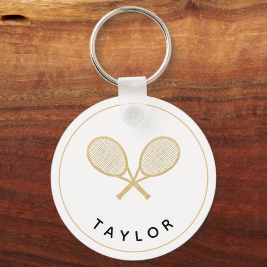 Tennis Chique Speler Gift Zwart en Goud Custom Sleutelhanger (Voorkant)