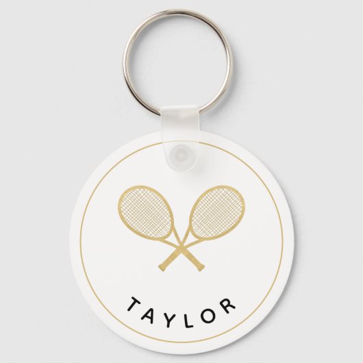 Tennis Chique Speler Gift Zwart en Goud Custom Sleutelhanger (Achterkant)