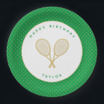 Tennis Chique Sport Thema Groen en Goud Papieren Bordje<br><div class="desc">Bord De tennisspeler of fan in je leven zal dol zijn op deze groene en gouden tennisrackets met een tennisthema. Onderdeel van een collectie van Parcel Studios. *Note: Het goud in dit product is faux. Geen echte gouden folie zal in de productie van dit product worden gebruikt.</div>