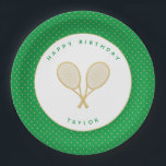 Tennis Chique Sport Thema Groen en Goud Papieren Bordje<br><div class="desc">Bord De tennisspeler of fan in je leven zal dol zijn op deze groene en gouden tennisrackets met een tennisthema. Onderdeel van een collectie van Parcel Studios. *Note: Het goud in dit product is faux. Geen echte gouden folie zal in de productie van dit product worden gebruikt.</div>