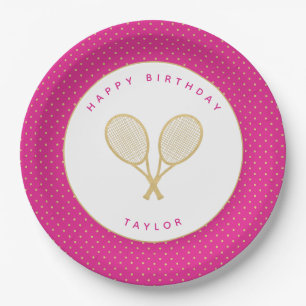 Tennis Chique Sport Thema Roze en Goud Papieren Bordje
