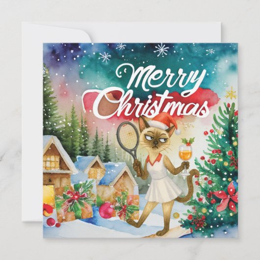 Tennis Christmas greeting for cat lovers Feestdagenkaart (Voorkant)