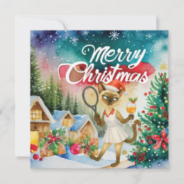 Tennis Christmas greeting for cat lovers Feestdagenkaart