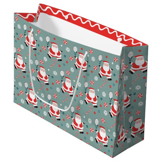 Tennis Christmas Holiday Large Gift Bag Groot Cadeauzakje (Voorkant Gekanteld)