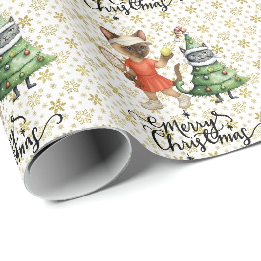 Tennis Christmas party themed for cat lovers Cadeaupapier (Rol Hoek)