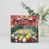 Tennis Christmas themed at Court Feestdagenkaart (Staand voorkant)