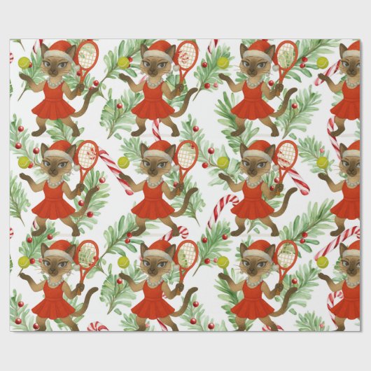 Tennis Christmas themed fir Siamese cat Lovers Cadeaupapier (Vlak)
