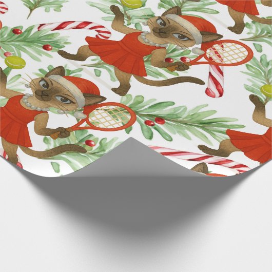 Tennis Christmas themed fir Siamese cat Lovers Cadeaupapier (Hoek)