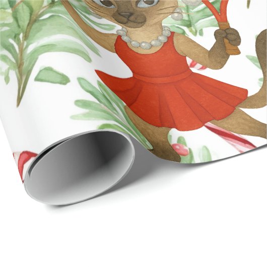 Tennis Christmas themed fir Siamese cat Lovers Cadeaupapier (Rol Hoek)