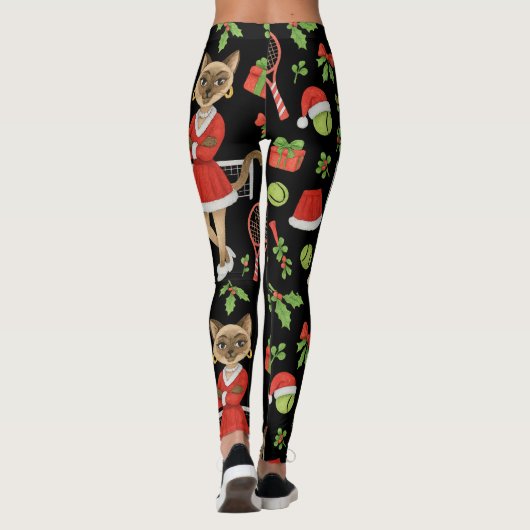Tennis Christmas themed fir Siamese cat Lovers  Leggings (Achterkant)