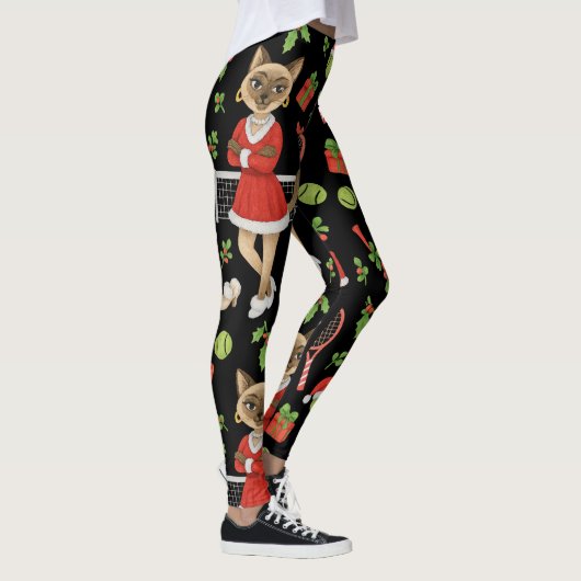 Tennis Christmas themed fir Siamese cat Lovers  Leggings (Rechts)