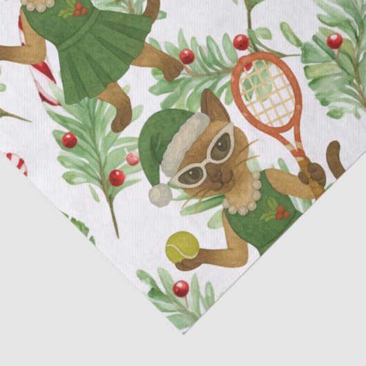 Tennis Christmas themed fir Siamese cat Lovers Tissuepapier (Detail)