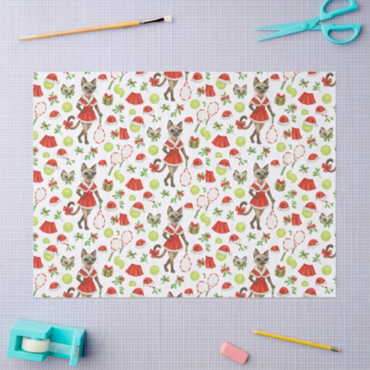 Tennis Christmas themed fir Siamese cat Lovers Tissuepapier (Craft)