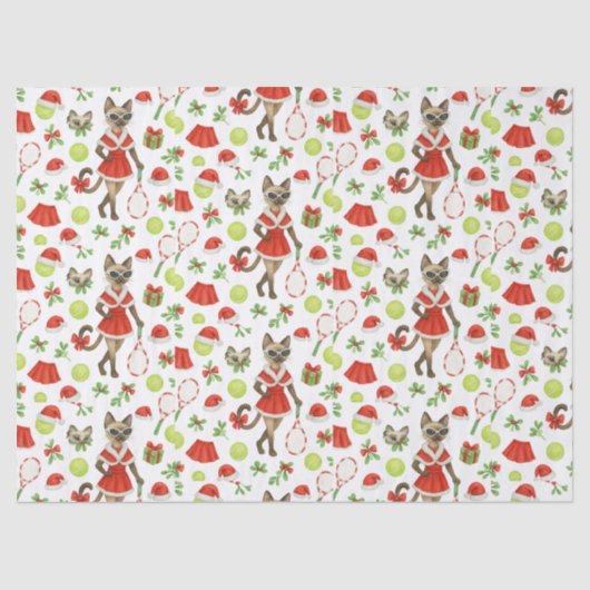 Tennis Christmas themed fir Siamese cat Lovers Tissuepapier (Voorkant)