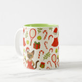 Tennis Christmas themed fir Siamese cat Lovers Tweekleurige Koffiemok (Voorkant links)