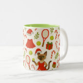 Tennis Christmas themed fir Siamese cat Lovers Tweekleurige Koffiemok (Voorkant rechts)
