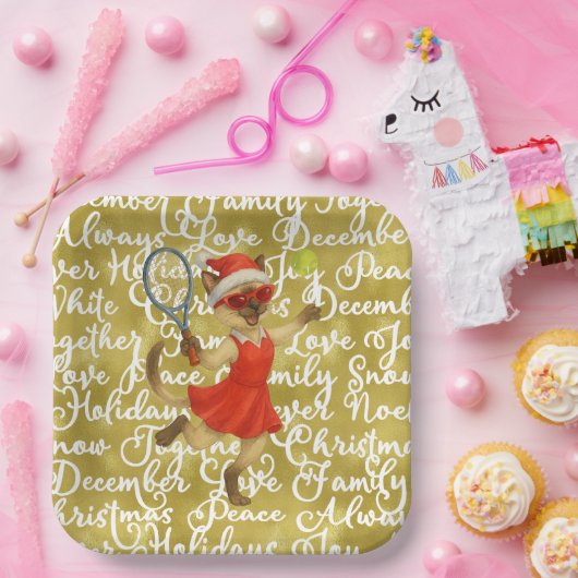 Tennis Christmas themed for Cat Lovers paper plate Papieren Bordje (Feest)