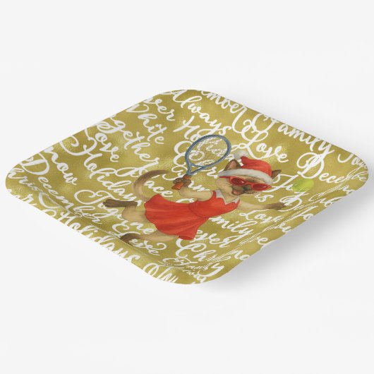 Tennis Christmas themed for Cat Lovers paper plate Papieren Bordje (Gebogen)