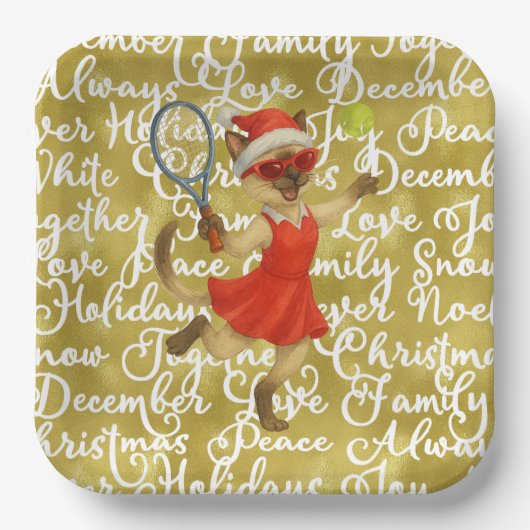 Tennis Christmas themed for Cat Lovers paper plate Papieren Bordje (Voorkant)