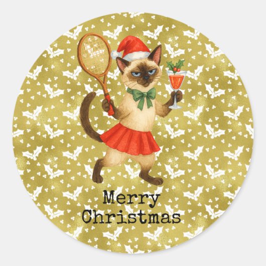 Tennis Christmas themed for Cat lovers Ronde Sticker (Voorkant)