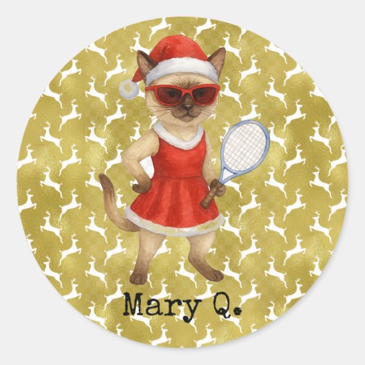 Tennis Christmas themed for Cat Lovers Ronde Sticker (Voorkant)