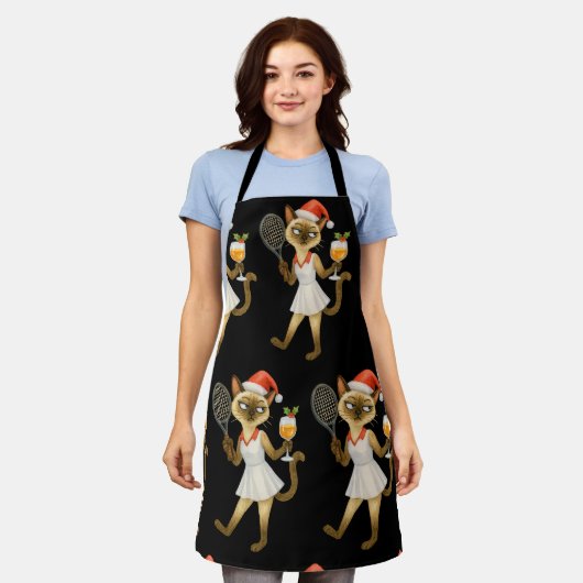 Tennis Christmas themed for Cat Lovers  Schort (Gedragen)