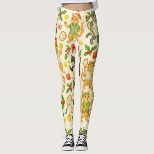 Tennis Christmas themed for Player cat lovers Leggings (Voorkant)
