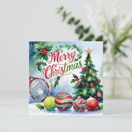 Tennis Christmas Themed for Player  Feestdagenkaart (Staand voorkant)