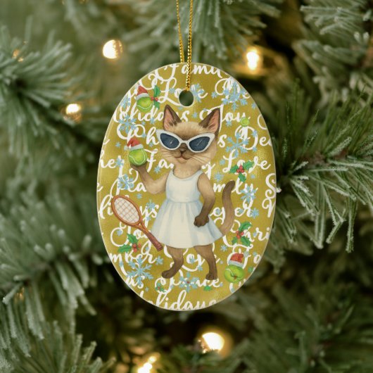Tennis Christmas themed for player who loves cat Keramisch Ornament (Boom)