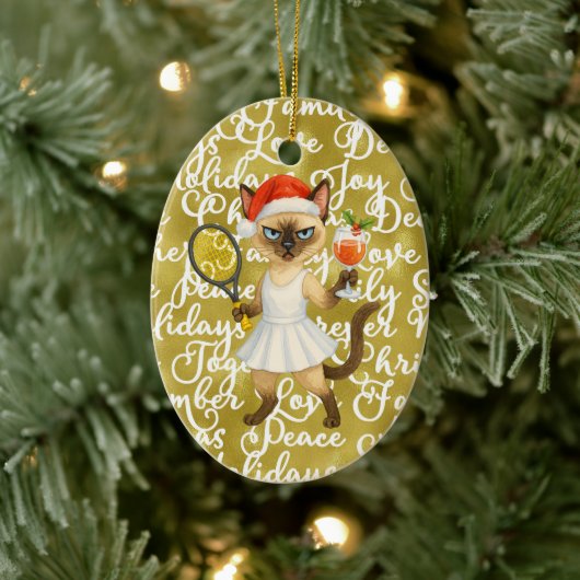 Tennis Christmas themed for player who loves cat Keramisch Ornament (Boom)