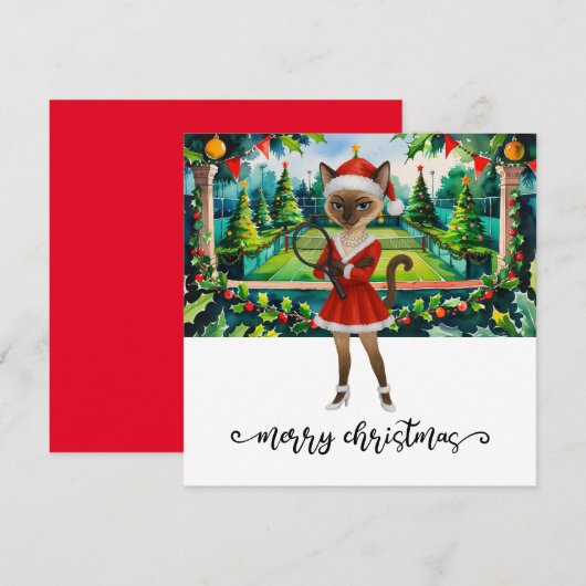 Tennis Christmas themed for Siamese Cat lovers Feestdagenkaart (Voorkant / Achterkant)