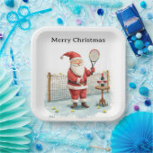 Tennis Christmas themed  SANTA  playing tennis Papieren Bordje (Feest)