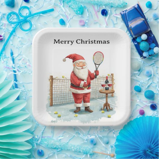 Tennis Christmas themed  SANTA  playing tennis Papieren Bordje (Feest)
