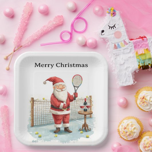 Tennis Christmas themed  SANTA  playing tennis Papieren Bordje (Feest)