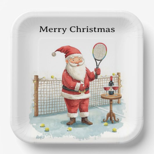 Tennis Christmas themed  SANTA  playing tennis Papieren Bordje (Voorkant)