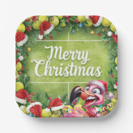 Tennis Christmas with Flamingo themed Papieren Bordje